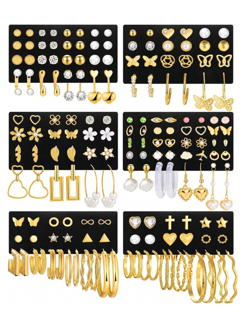 Hypoallergenic Gold Stud Hoop Earrings 84 Pairs Multipack Gift Set
